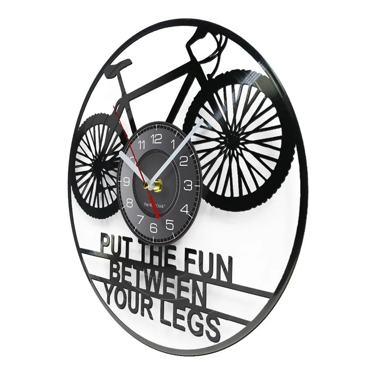 Put The Fun Between Your Legs Bicycle Retro Wall Clock Vinyl Record Racing Bicycle Cycling Lover Home Decor Biker Crafts Artwork
