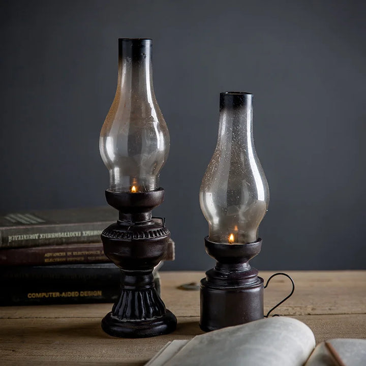 Retro Vintage Kerosene Lamp Candlestick Resin Crafts Ornaments Creative Household Living Room Tabletop Candle Holder Decorations