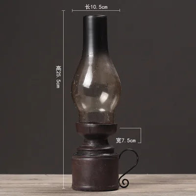 Retro Vintage Kerosene Lamp Candlestick Resin Crafts Ornaments Creative Household Living Room Tabletop Candle Holder Decorations