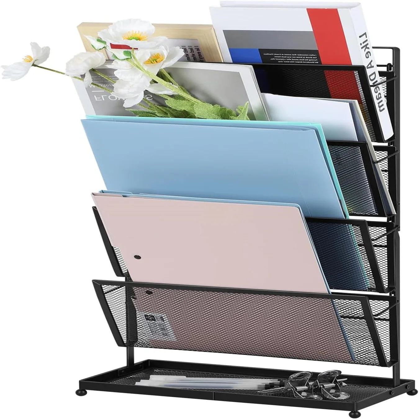File Organizer Desk Vertical File Folder Holder Standing Mail Organizer Countertop Paper Office Desk Organizer and Accessori