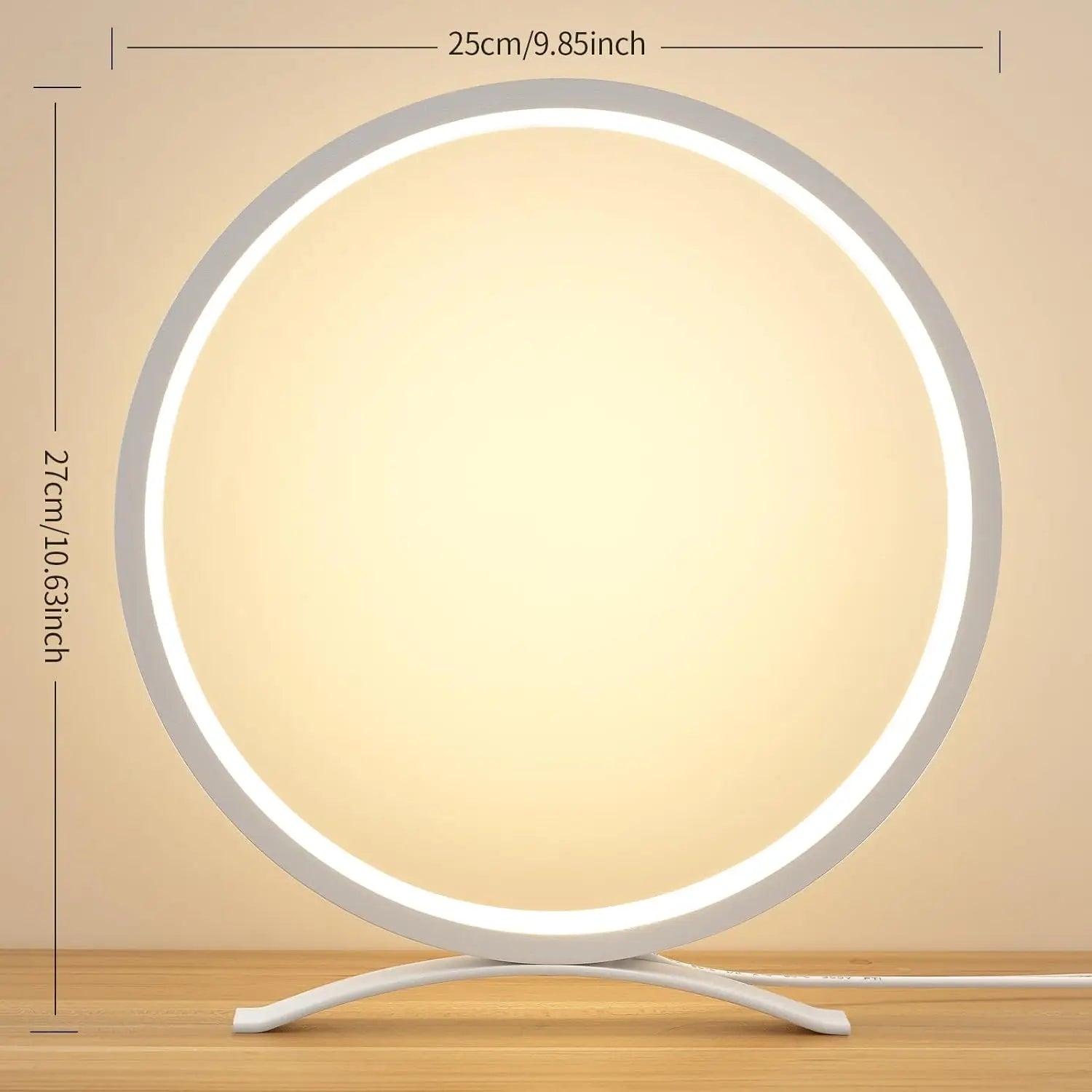 Metal Circle Ring Table Lamps Bedside Lamp for Nightstand Modern Minimalist Lamps Led Warm Light for Bedroom/Living Room 25cm