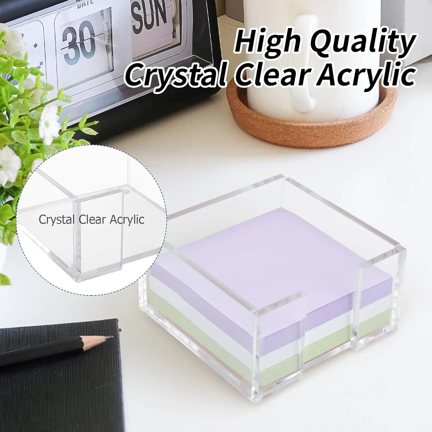 Acrylic Sticky Note Holder Clear Notepad Dispenser for Desk Office Dorm Room Organizer Desktop Accessory