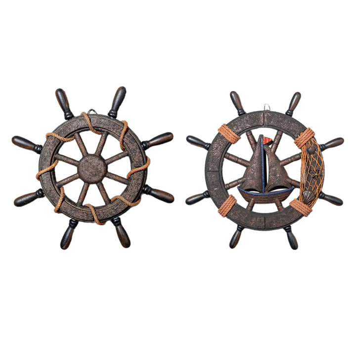 Wall Art Decor Nautical Wheel Wall Sculpture Wooden Ship Steering Wheel Boat Rudder for Club Living Room Bar Fireplace Farmhouse