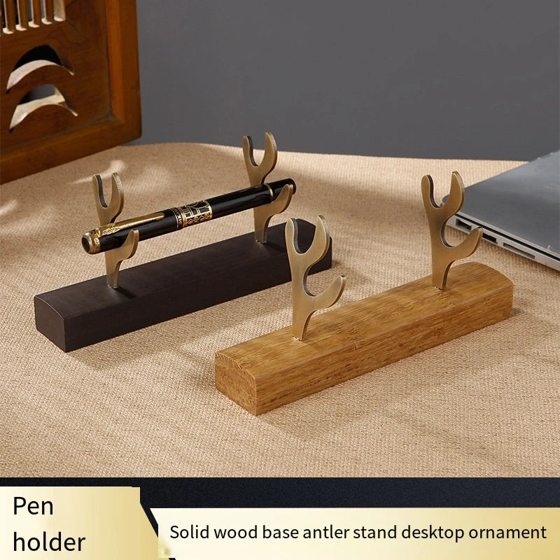 Solid wood pen holder metal antler storage stand ebony bamboo wood desktop ornaments office student pen holder display stand