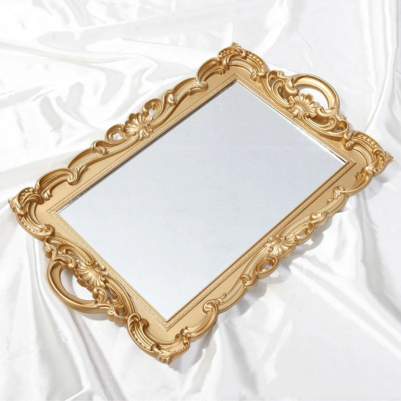 Aqumotic Entryway Hallway Mirror Plastic Framed Hanging entry Lightweight Wall Mirror for Over Sink Golden Rectangle Tray