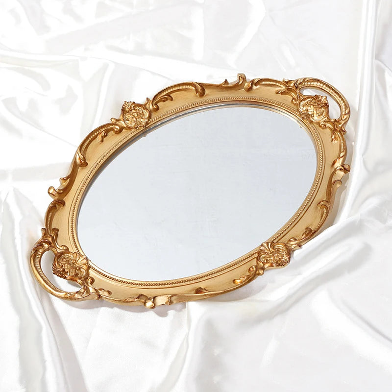 Aqumotic Entryway Hallway Mirror Plastic Framed Hanging entry Lightweight Wall Mirror for Over Sink Golden Rectangle Tray