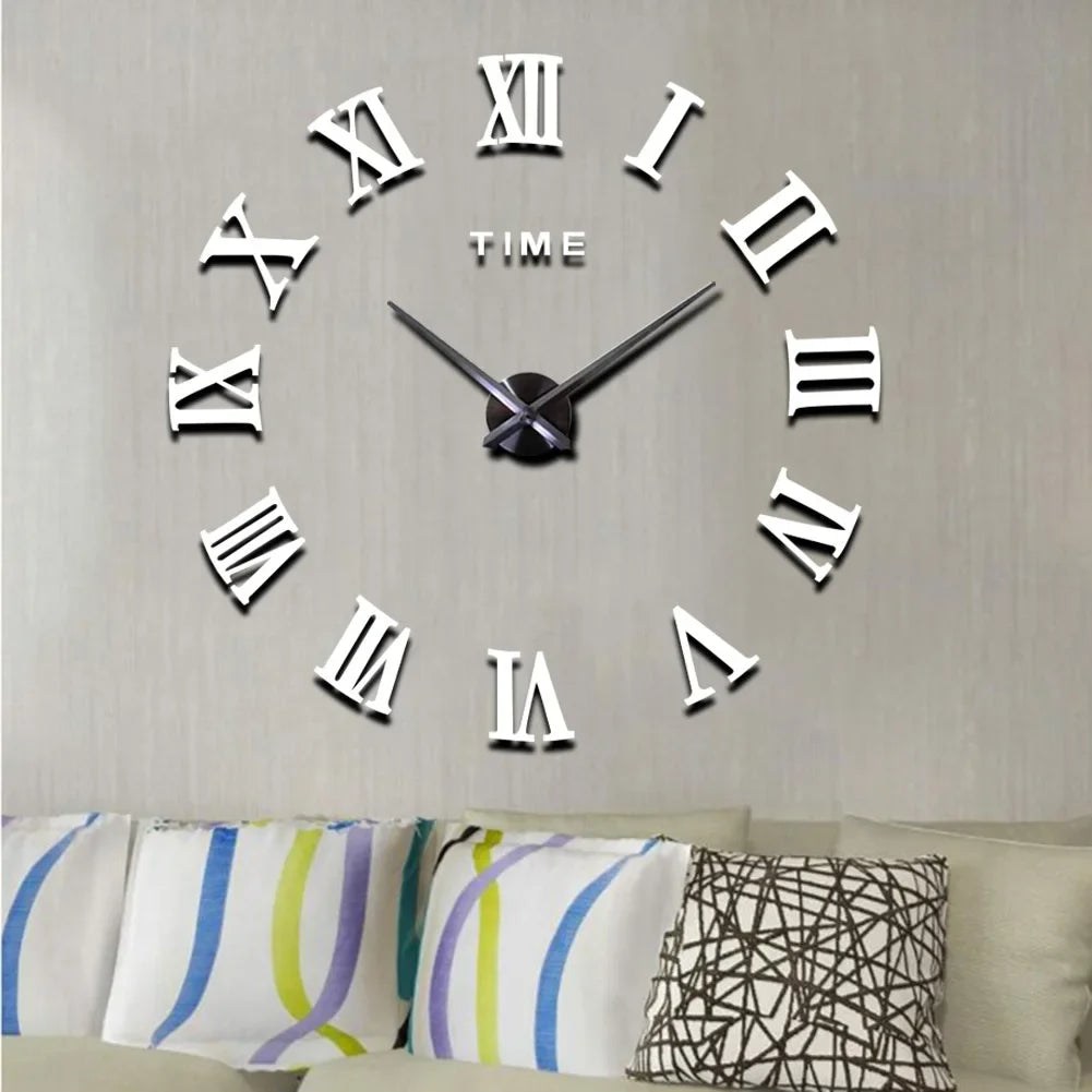 DIY Wall Clock for Home Living Room 80-120cm Modern Style Frameless 3D Wall Clock Acrylic Mirror Stickers Hotel Room Decoration