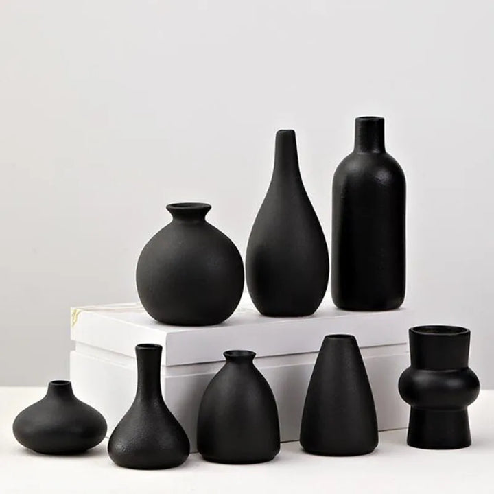 Creative Black Color Porlceain Vase Decoration Living Room Desktop Ornaments Dry Flower Arrangement Pot Home Decor