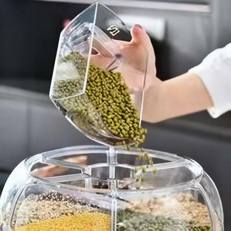 360 Degree Rotating Rice Dispenser Sealed Dry Cereal Grain Bucket Dispenser Moisture-proof Kitchen Food Container Storage Box