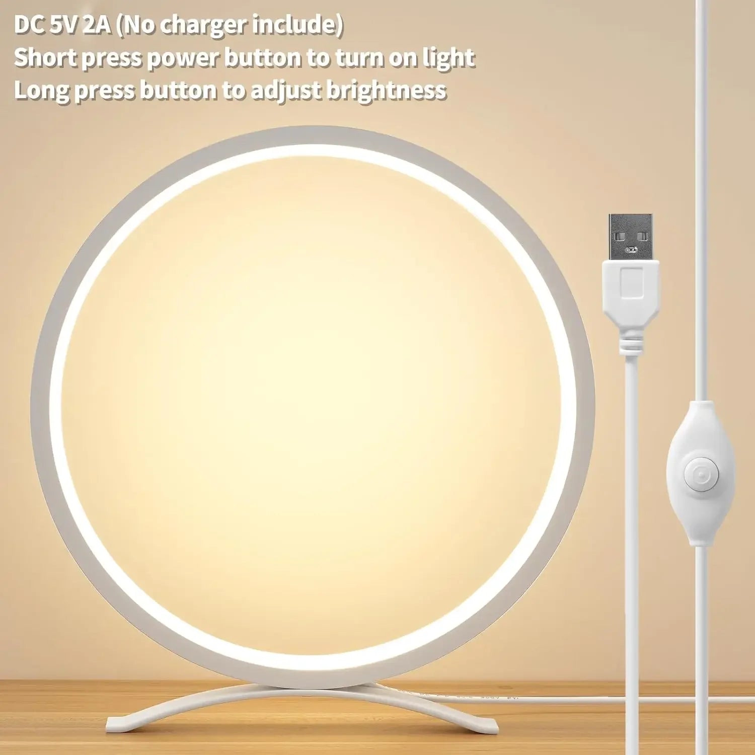 Metal Circle Ring Table Lamps Bedside Lamp for Nightstand Modern Minimalist Lamps Led Warm Light for Bedroom/Living Room 25cm