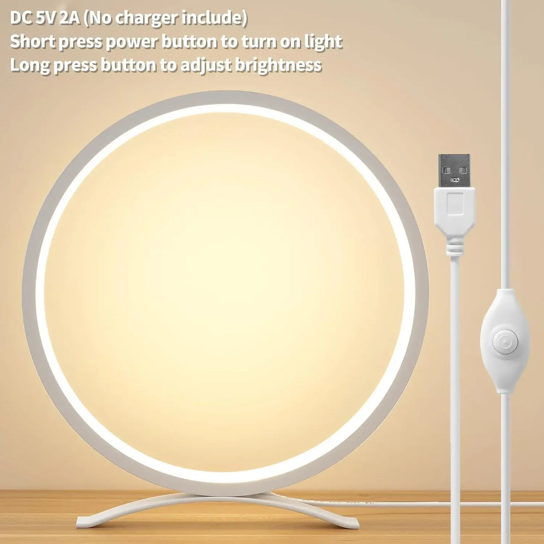 Metal Circle Ring Table Lamps Bedside Lamp for Nightstand Modern Minimalist Lamps Led Warm Light for Bedroom/Living Room 25cm