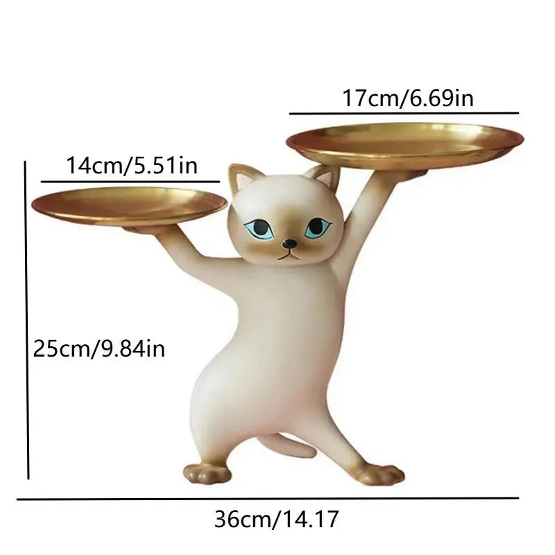 Cartoon Resin Cat Tray Statue Cat Key Holder Decorative Tray Creative Cat Statue for Living Room Entryway Desktop Organizer