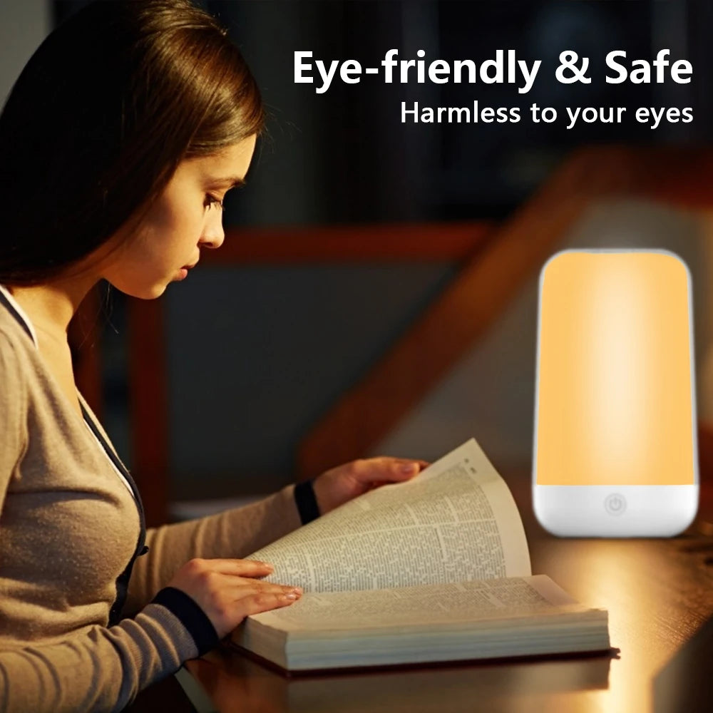 Smart Touch Bedside Table Lamp Dimmable RGB Bluetooth LED Night Light Rechargeable Kids Desk Lamp Camping Room Atmosphere Decor