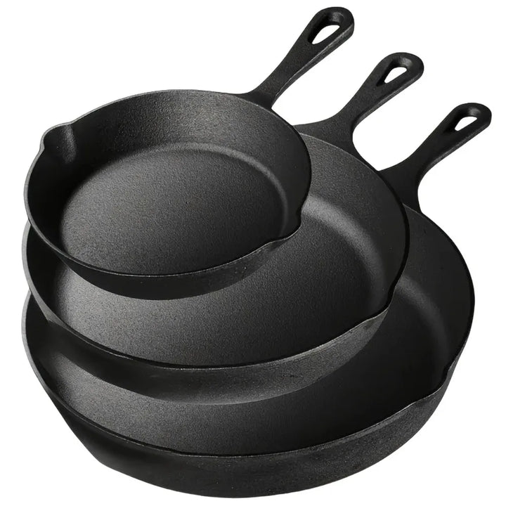 3-Piece Cast Iron Skillet Set (6/8/10 Inch) - Pre-Seasoned, Non-Stick, Heavy-Duty Pans for Oven, Grill & Campfire Cooking