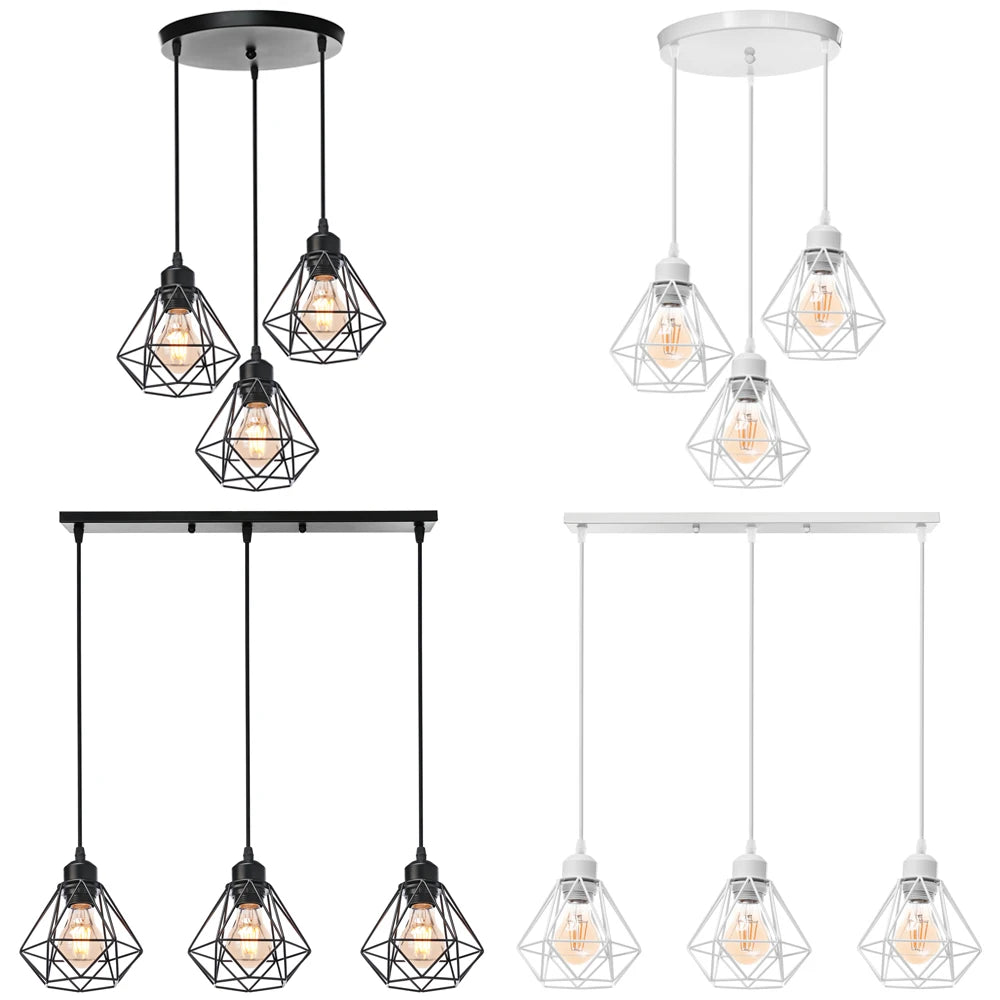Vintage Pendant Light Fixture 1/3 heads Hanging Lamp Ceiling Chandelier Metal E27 LED Lampshade for Bedroom Living Room Kitchen