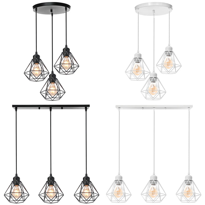 Vintage Pendant Light Fixture 1/3 heads Hanging Lamp Ceiling Chandelier Metal E27 LED Lampshade for Bedroom Living Room Kitchen