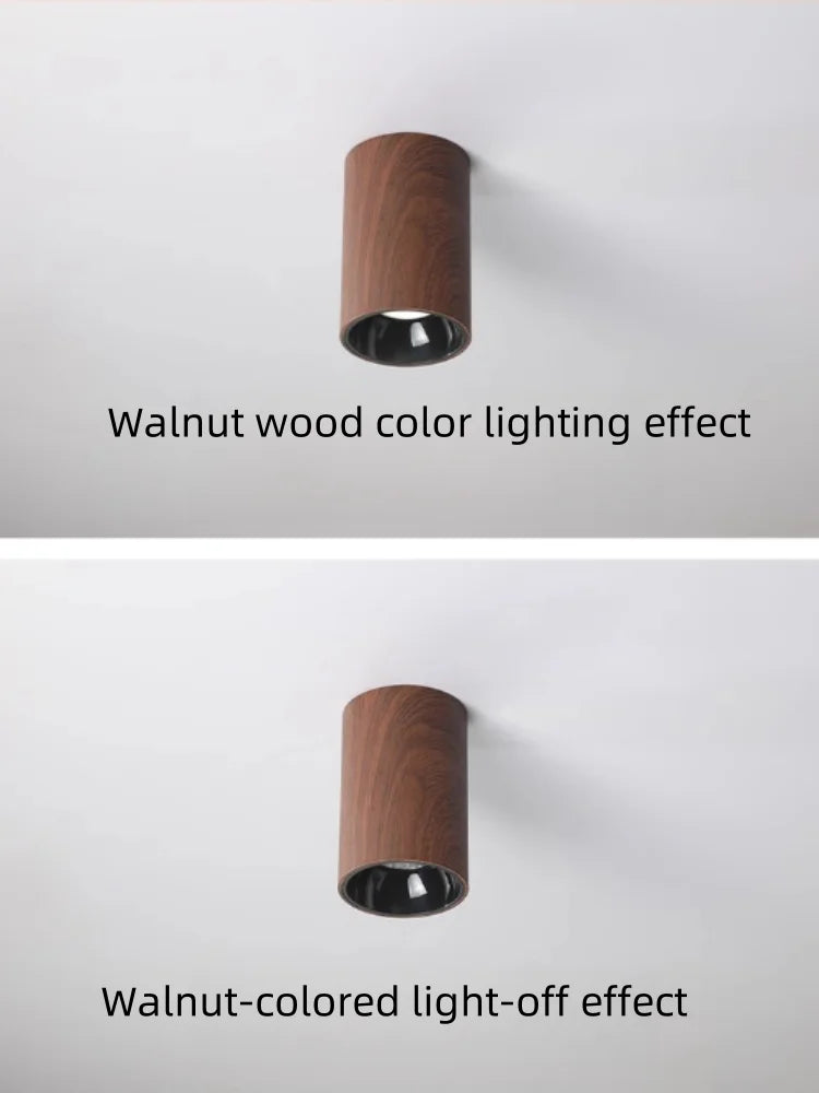 Mid-style exposed household anti-glare walnut wood grain ceiling light, corridor and passageway no-hole living room spotlight