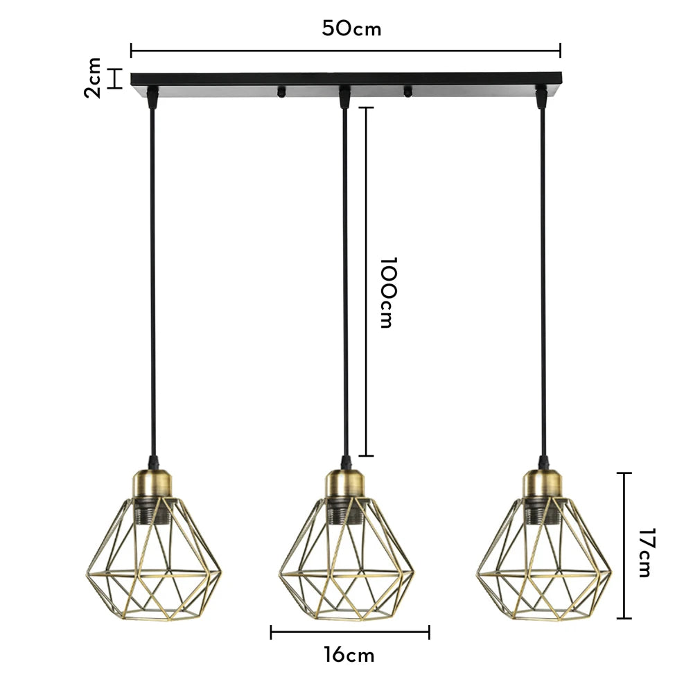 Vintage Pendant Light Fixture 1/3 heads Hanging Lamp Ceiling Chandelier Metal E27 LED Lampshade for Bedroom Living Room Kitchen