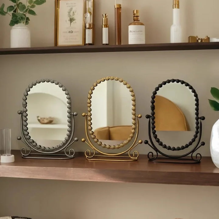 Retro Desktop Vanity Mirror European Style Vertical Dressing Mirror High-definition Mirror Gold Frame For Luxury Bedroom Decor