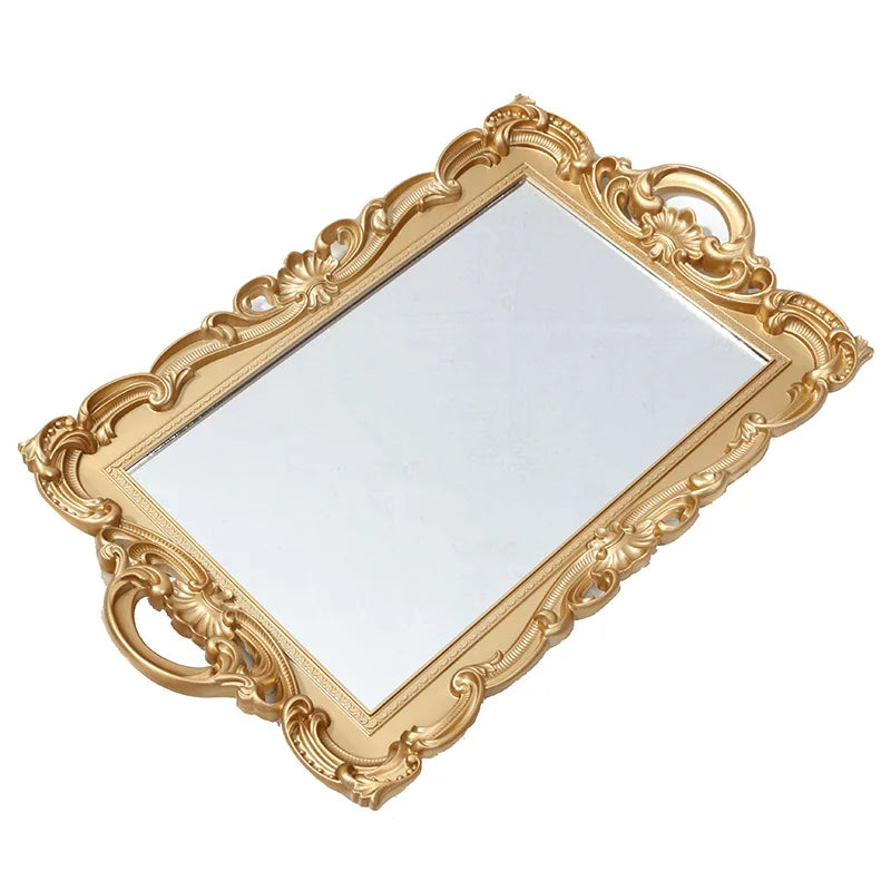 Aqumotic Entryway Hallway Mirror Plastic Framed Hanging entry Lightweight Wall Mirror for Over Sink Golden Rectangle Tray