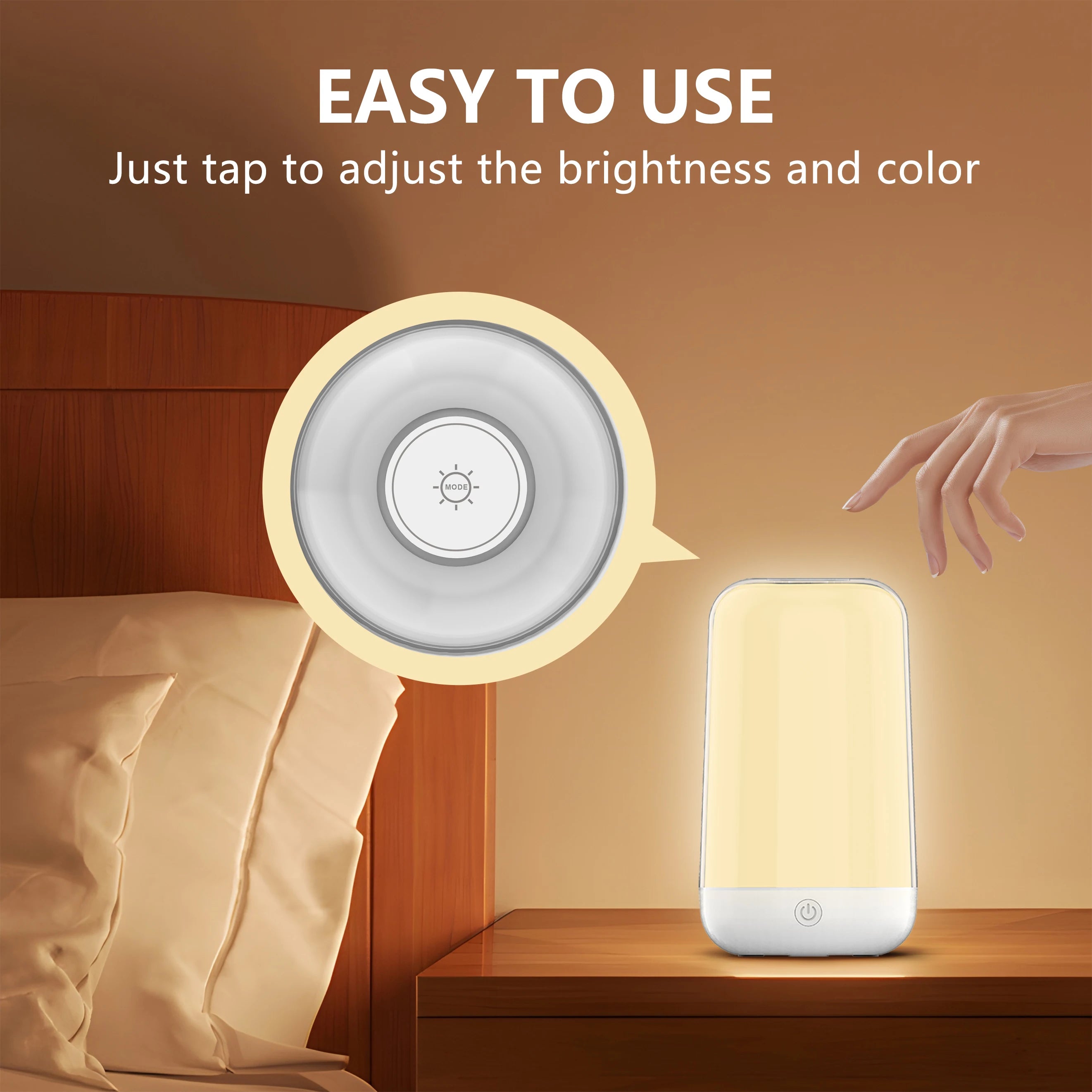 Smart Touch Bedside Table Lamp Dimmable RGB Bluetooth LED Night Light Rechargeable Kids Desk Lamp Camping Room Atmosphere Decor