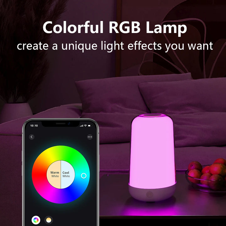 Smart Touch Bedside Table Lamp Dimmable RGB Bluetooth LED Night Light Rechargeable Kids Desk Lamp Camping Room Atmosphere Decor