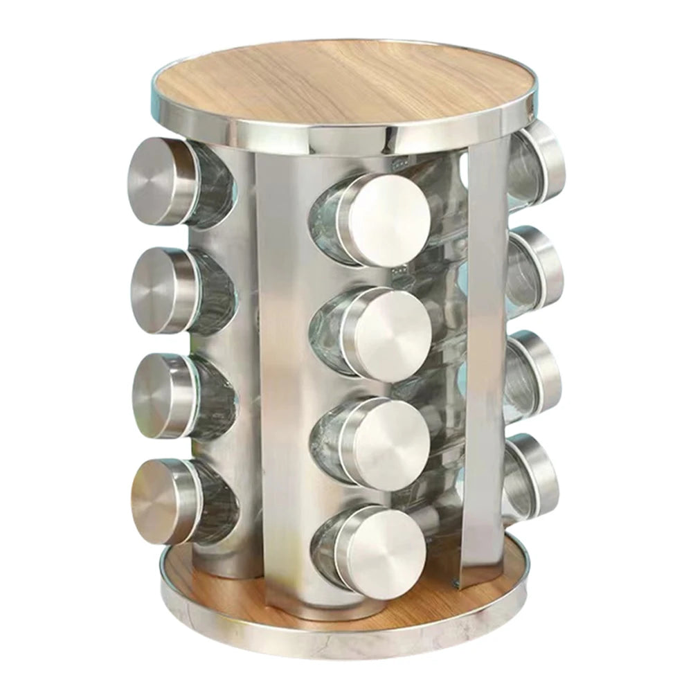 12/16/20 Jar Stainless Steel Revolving Seasoning Organizer Rotating Countertop Spice Rack Spice Tower for Kitchen Countertop