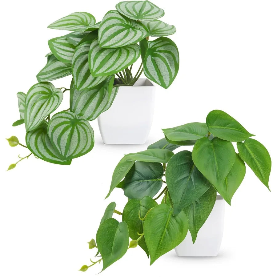 2Pcs Small Fake Plants Articial Mini Faux Plants for Bathroom Office Desk Shelf Table Accessories Decor Indoor