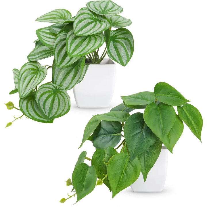 2Pcs Small Fake Plants Articial Mini Faux Plants for Bathroom Office Desk Shelf Table Accessories Decor Indoor