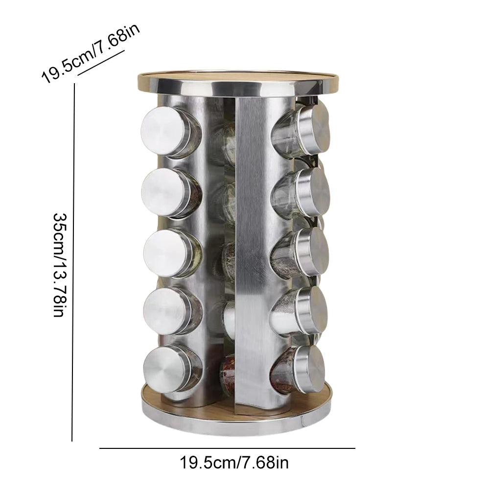 12/16/20 Jar Stainless Steel Revolving Seasoning Organizer Rotating Countertop Spice Rack Spice Tower for Kitchen Countertop