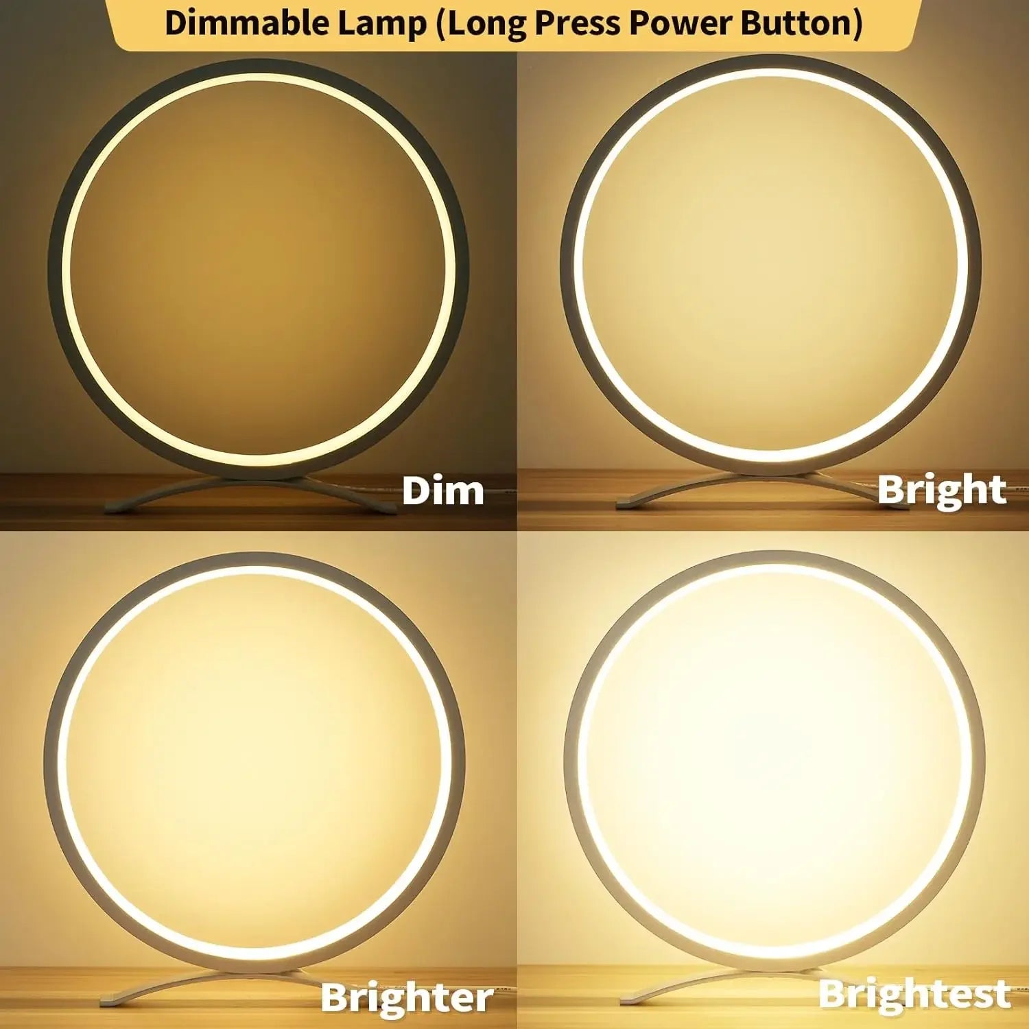 Metal Circle Ring Table Lamps Bedside Lamp for Nightstand Modern Minimalist Lamps Led Warm Light for Bedroom/Living Room 25cm