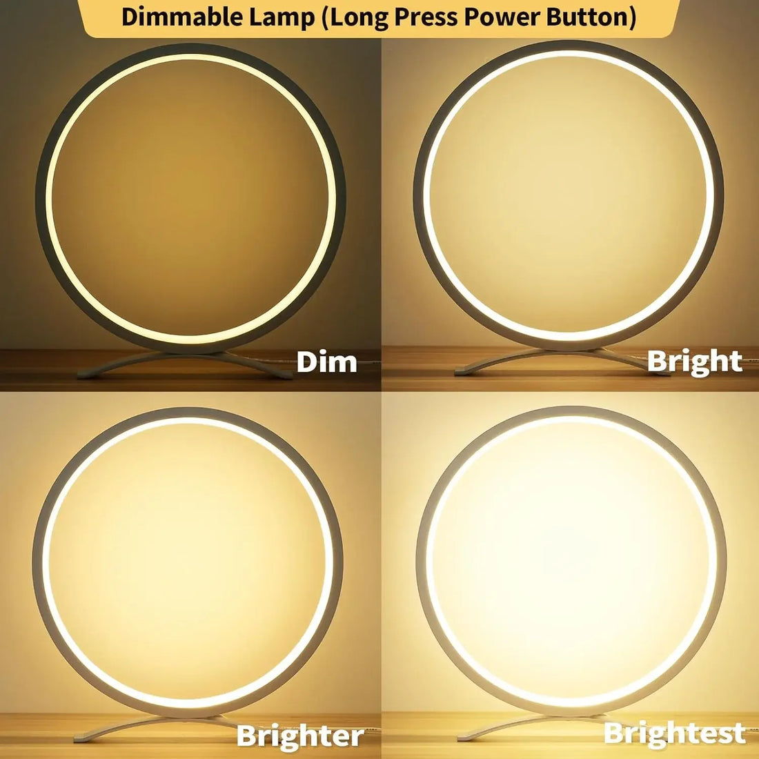 Metal Circle Ring Table Lamps Bedside Lamp for Nightstand Modern Minimalist Lamps Led Warm Light for Bedroom/Living Room 25cm