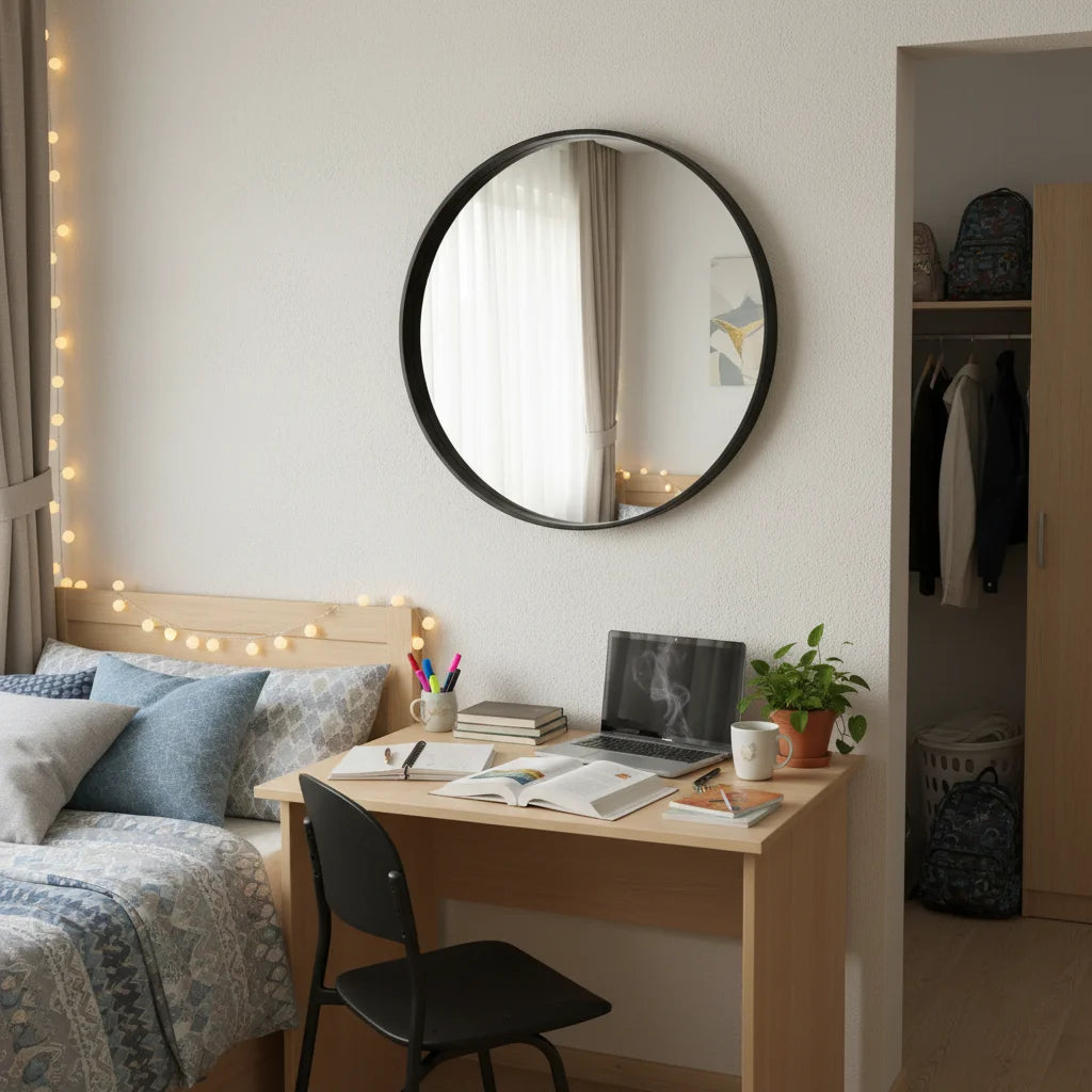 20" Black Round Wall Mirror, Elegant Modern Home Decor for Bathroom Entryway or Living Room Use