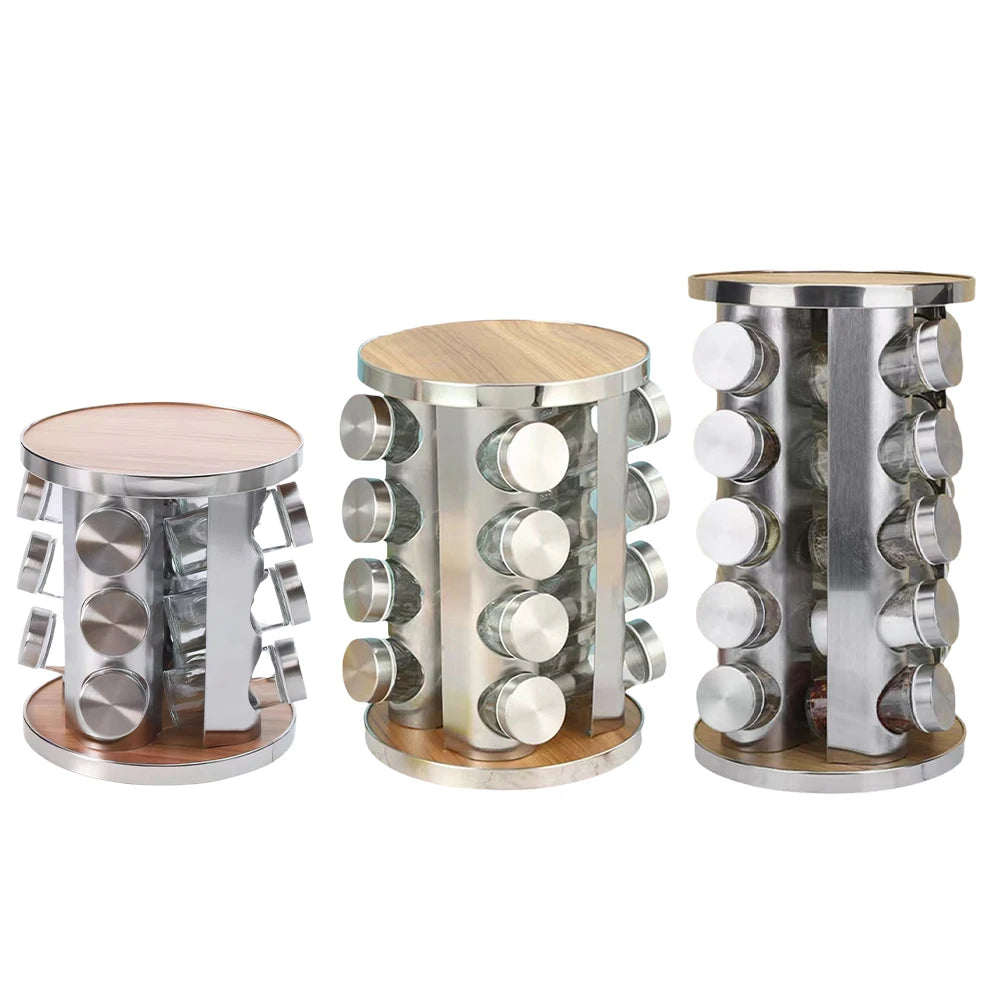 12/16/20 Jar Stainless Steel Revolving Seasoning Organizer Rotating Countertop Spice Rack Spice Tower for Kitchen Countertop