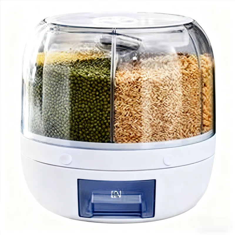360 Degree Rotating Rice Dispenser Sealed Dry Cereal Grain Bucket Dispenser Moisture-proof Kitchen Food Container Storage Box