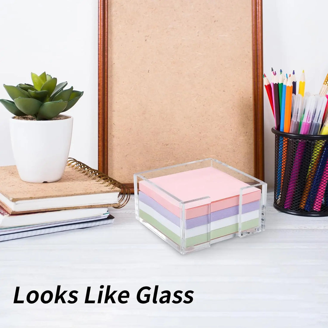 Acrylic Sticky Note Holder Clear Notepad Dispenser for Desk Office Dorm Room Organizer Desktop Accessory