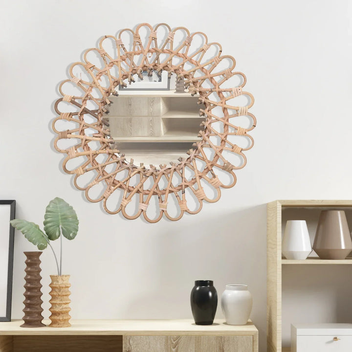 Circular wall mounted mirror, Nordic design art mirror, wicker rattan mirror, used for home bedroom decoration mirror