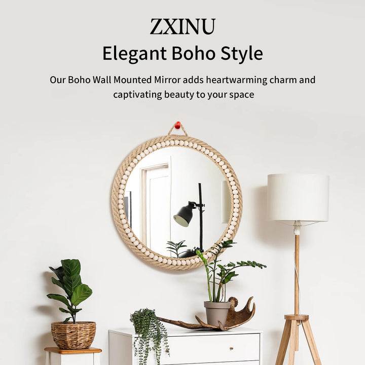 Hand-woven Nordic decorative hanging mirror creative hanging wall sofa porch homestay style background wall decor makeup mirror