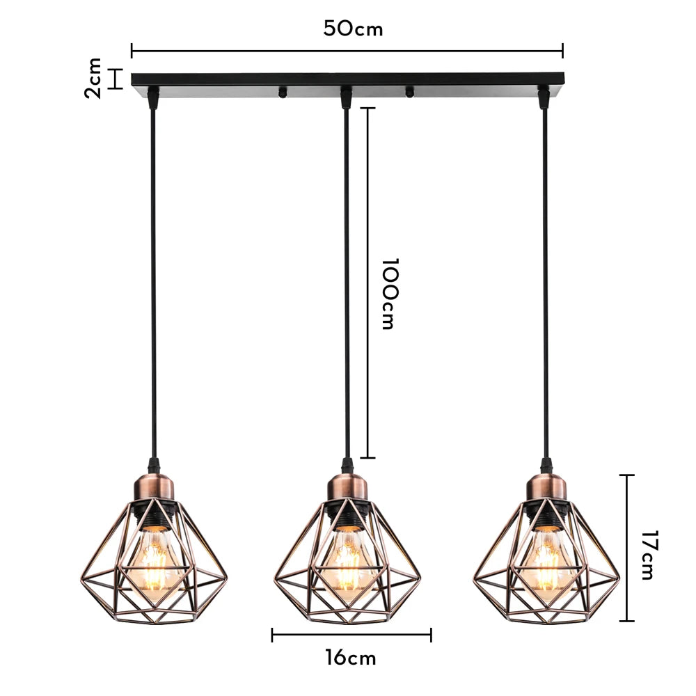 Vintage Pendant Light Fixture 1/3 heads Hanging Lamp Ceiling Chandelier Metal E27 LED Lampshade for Bedroom Living Room Kitchen