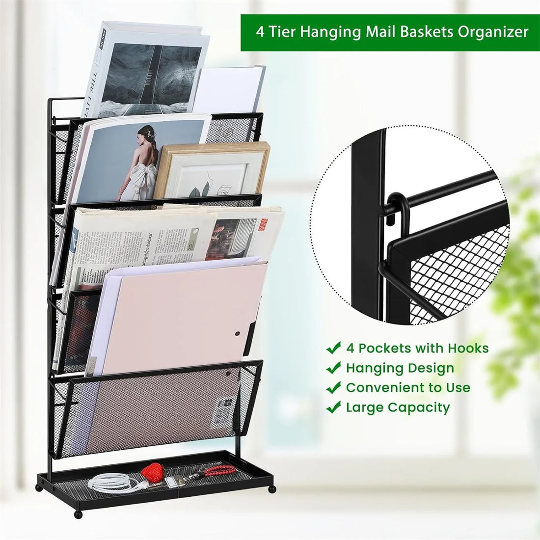 File Organizer Desk Vertical File Folder Holder Standing Mail Organizer Countertop Paper Office Desk Organizer and Accessori