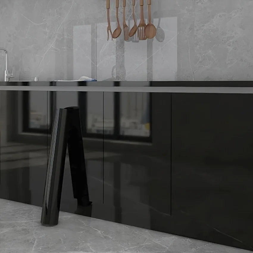 Self-Adhesive Vinyl Wallpaper High-Gloss Black Kitchen Cabinet Stove Waterproof Oil-Resistant Peel-and-Stick Stickers Bathroom