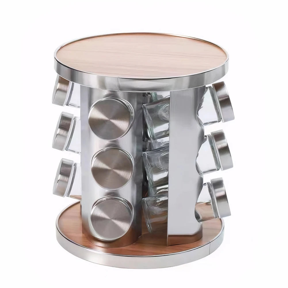 12/16/20 Jar Stainless Steel Revolving Seasoning Organizer Rotating Countertop Spice Rack Spice Tower for Kitchen Countertop