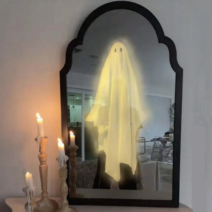 Spooky Ghost Mirror Night Light Halloween Hologram Ghost Mirror with Creepy Eyes Wall Hanging Mirror Light Halloween Decoration