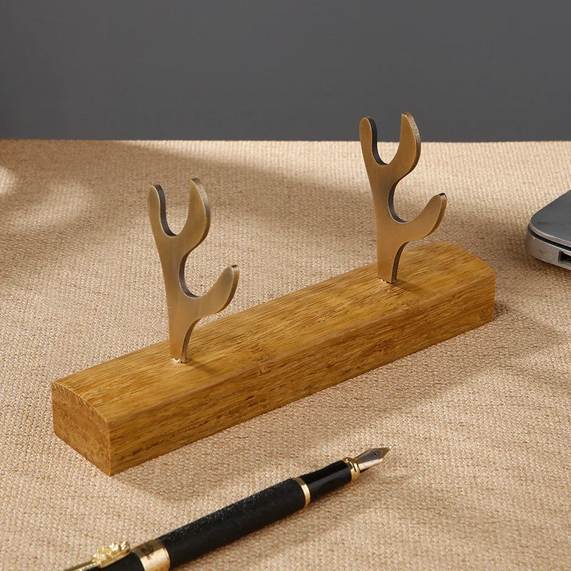 Solid wood pen holder metal antler storage stand ebony bamboo wood desktop ornaments office student pen holder display stand