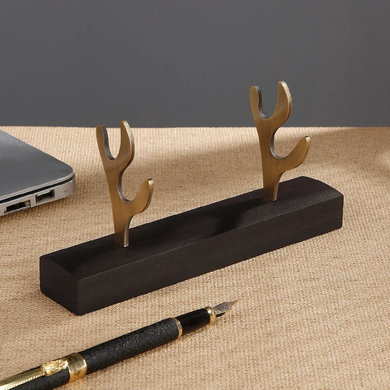 Solid wood pen holder metal antler storage stand ebony bamboo wood desktop ornaments office student pen holder display stand