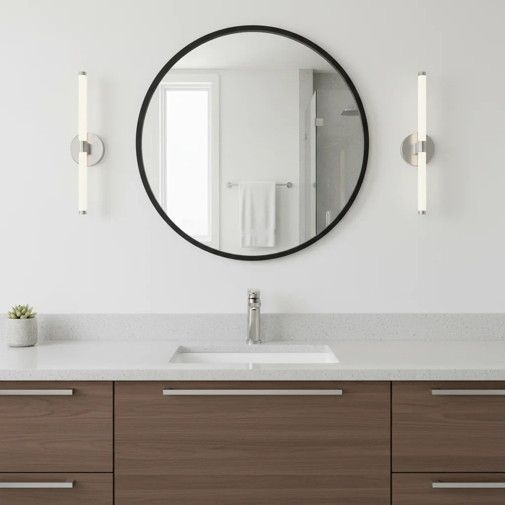 20" Black Round Wall Mirror, Elegant Modern Home Decor for Bathroom Entryway or Living Room Use