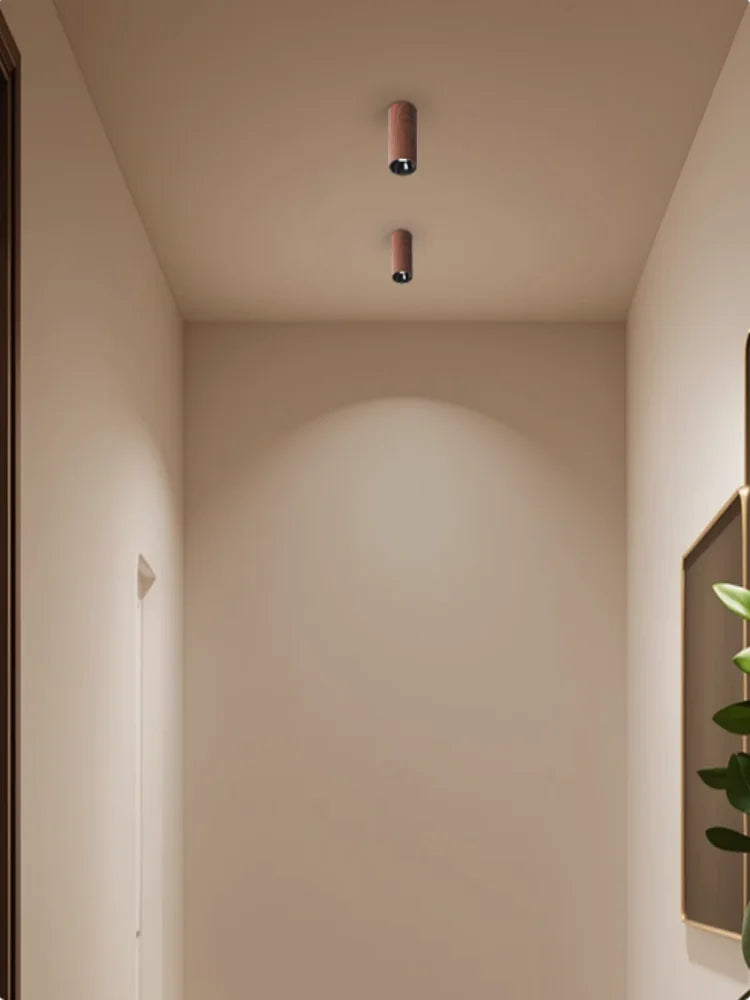 Mid-style exposed household anti-glare walnut wood grain ceiling light, corridor and passageway no-hole living room spotlight
