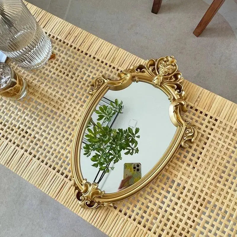 Aqumotic Entryway Hallway Mirror Plastic Framed Hanging entry Lightweight Wall Mirror for Over Sink Golden Rectangle Tray