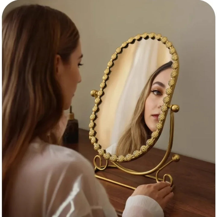 Retro Desktop Vanity Mirror European Style Vertical Dressing Mirror High-definition Mirror Gold Frame For Luxury Bedroom Decor