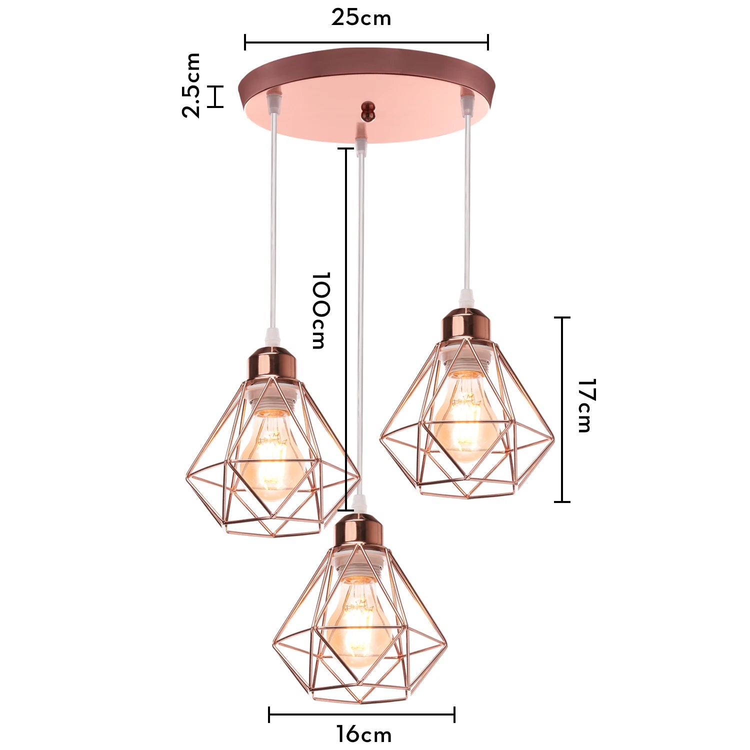 Vintage Pendant Light Fixture 1/3 heads Hanging Lamp Ceiling Chandelier Metal E27 LED Lampshade for Bedroom Living Room Kitchen